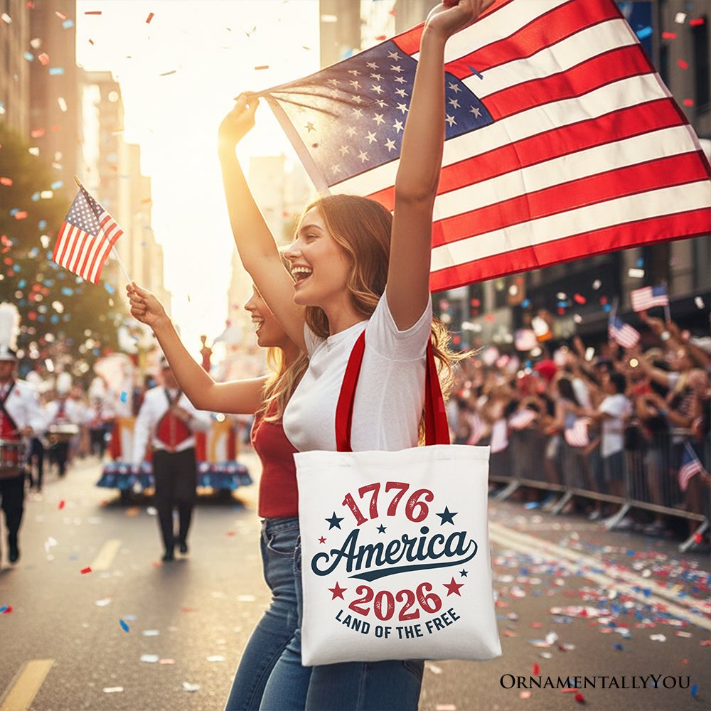 Patriotic America 1776-2026 Land of the Free Canvas Tote Bag, 250 Year Independence Day Celebration Gift