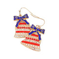 American USA Flag Bow Bell Dangle Earrings