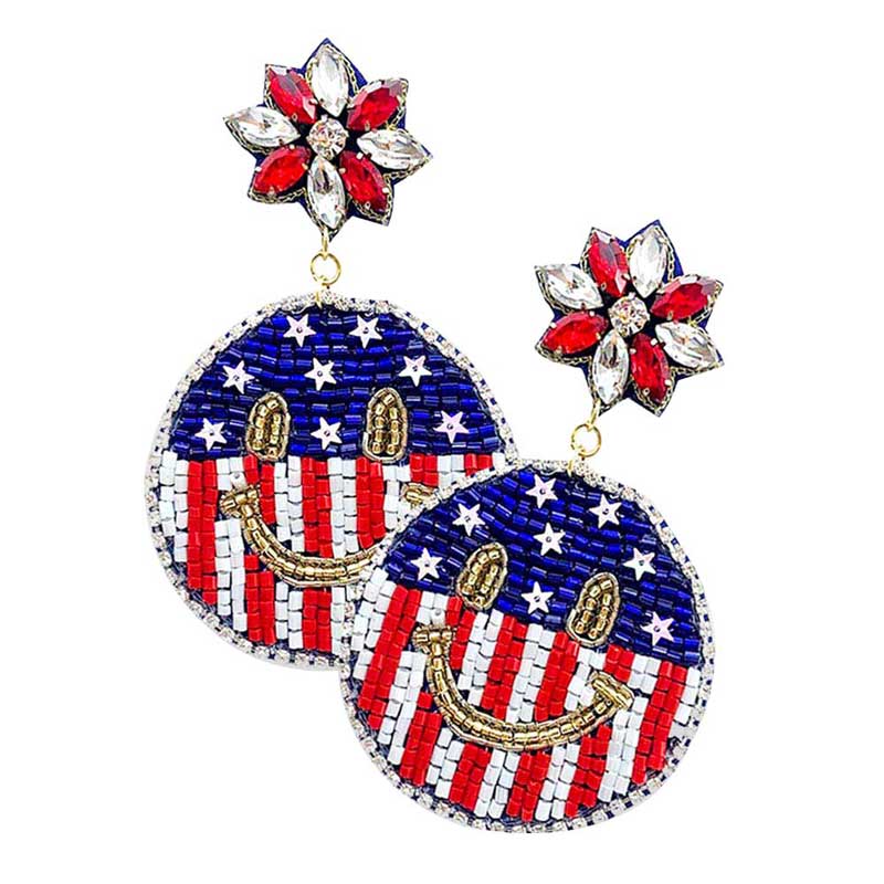 Felt Back American USA Flag Smile Dangle Earrings