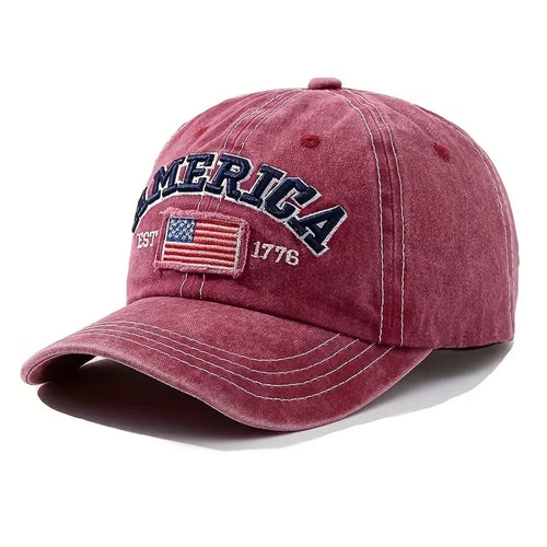 Vintage USA Flag Embroidered Baseball Cap - Bold Lettering, Distressed