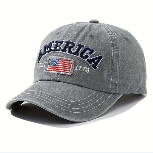 Vintage USA Flag Embroidered Baseball Cap - Bold Lettering, Distressed