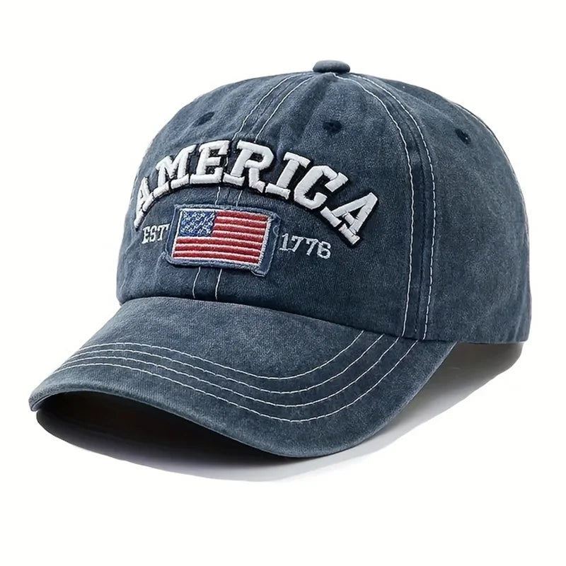 Vintage USA Flag Embroidered Baseball Cap - Bold Lettering, Distressed