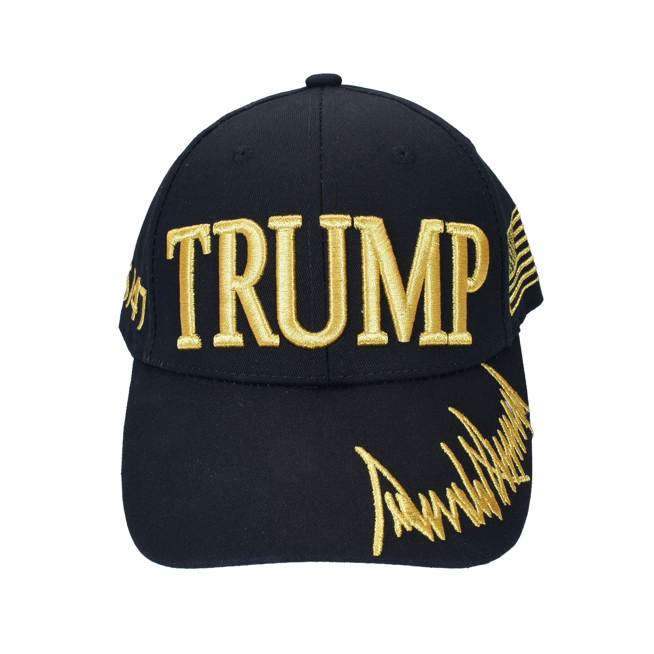 Trump Black Cap with Gold Embroidery – Hook & Loop Adjustable Patriotic Hat