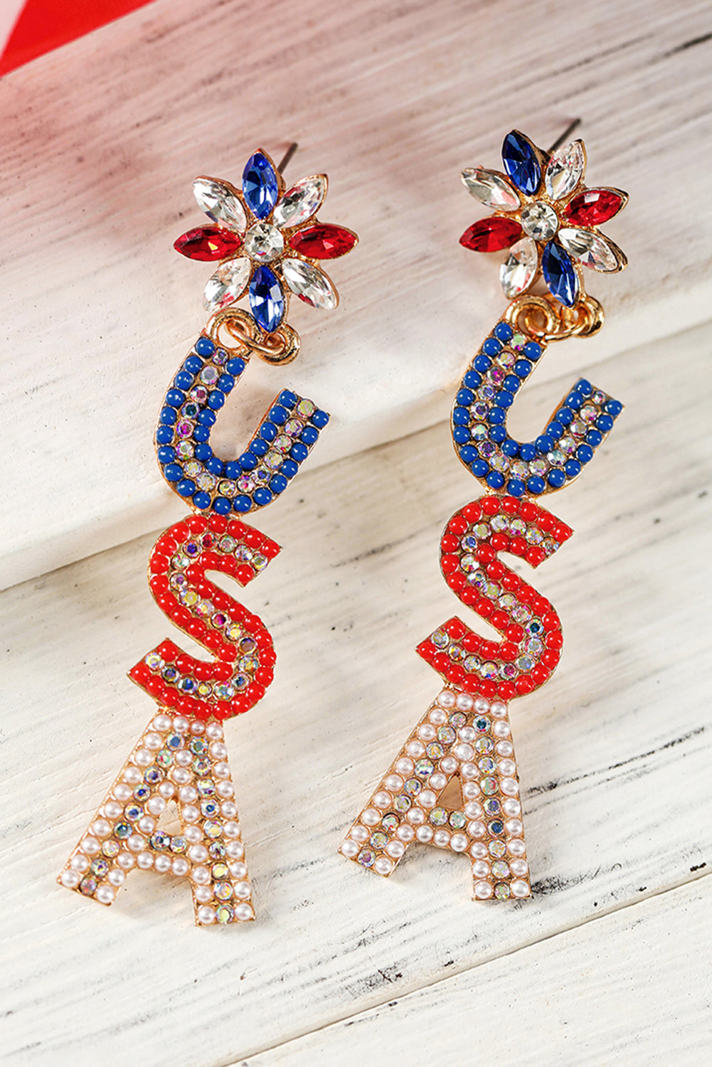 Naya Rhinestone Colorblock Usa Earrings