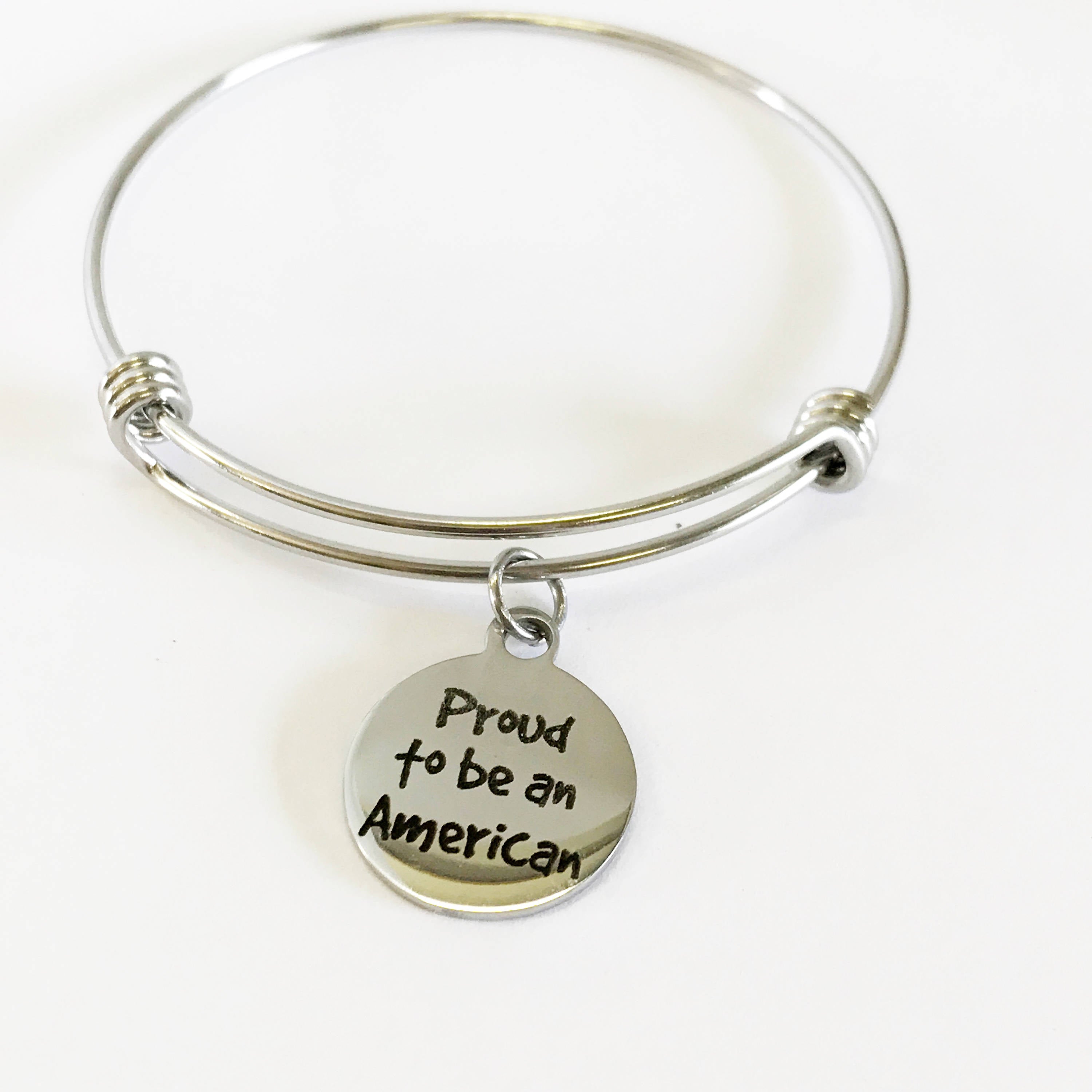 Patriotic Jewelry Gift, Proud To Be An American Stacking Bracelet, Military Wife Gift, Proud American Jewelry, USA Pride, Charm Bracelet